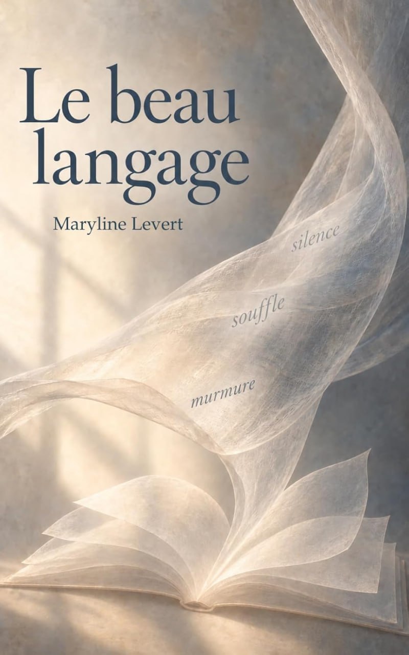Couverture du Beau langage : un livre ouvert d’où s’élèvent des voiles de lumière